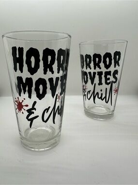 Horror Movies & Chill Pint Glass - Clear with Black & Red Graphic